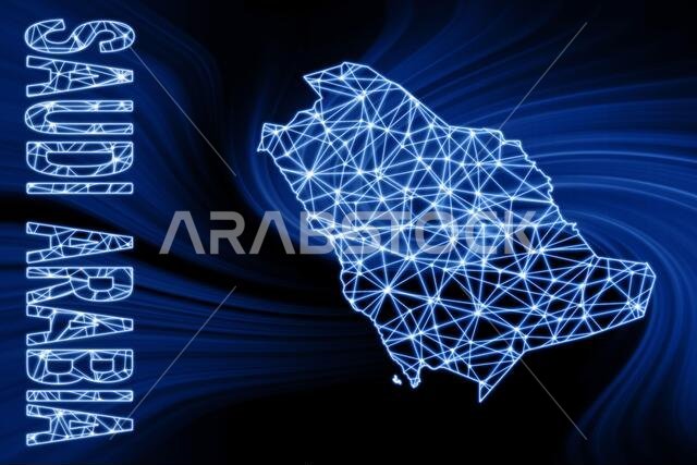 Map of Saudi Arabia, Polygonal mesh line map, blue map on dark background
