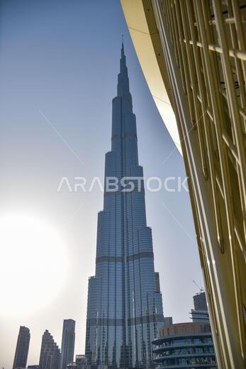 Low angle view of the iconic skyscraper Burj Khalifa Low angle view of the iconic skyscraper Burj Khalifa