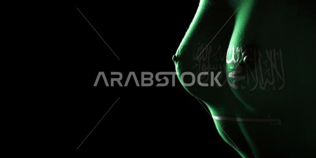 Saudi Arabia flag Breast cancer awareness, black background