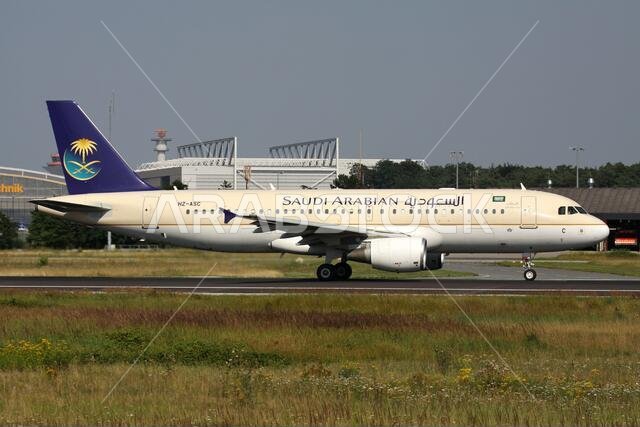 Saudi Arabian Airlines Airbus A320-200 with registration HZ-ASC on take off roll on runway 18 (called Startbahn West) of Frankfurt Airport. Saudi Arabian Airlines Airbus A320-200 with registration HZ-ASC on take off roll on runway 18 (called Startbahn West) of Frankfurt Airport.