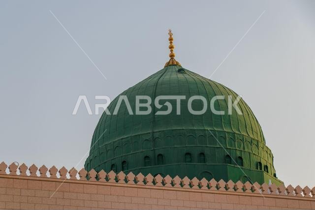 Dome of Prophet Muhammad's Mosque or Masjid Nabawi in Medina, Saudi Arabia.