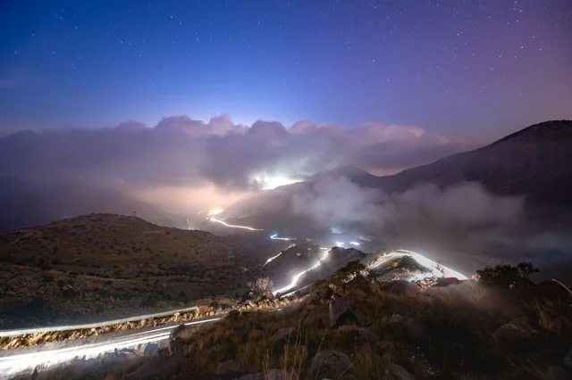 Aqabat Sinan Al Namas Mountain Road Light Trails at Night