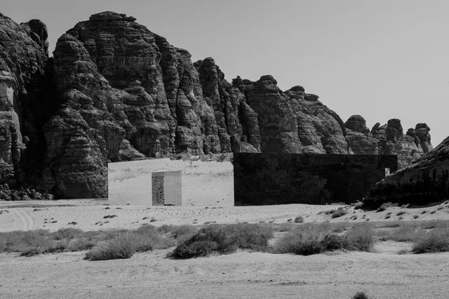 Maraya Building AlUla Desert Landscape in Black and White