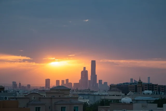 Riyadh Skyline Skyscrapers at Golden Hour Sunset