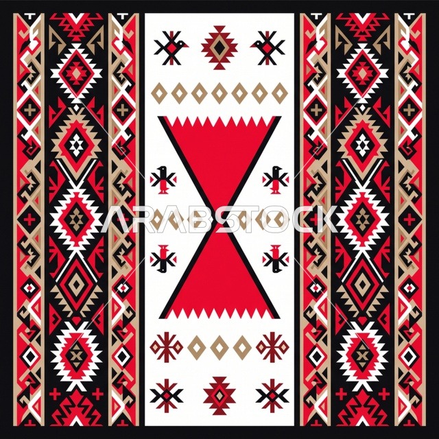 Tribal Geometric Textile Pattern with Folk Motifs