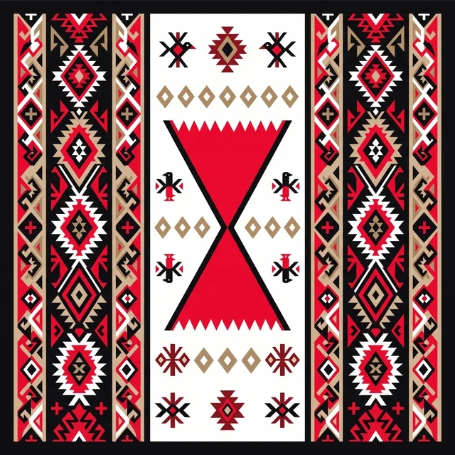 Tribal Geometric Textile Pattern with Folk Motifs