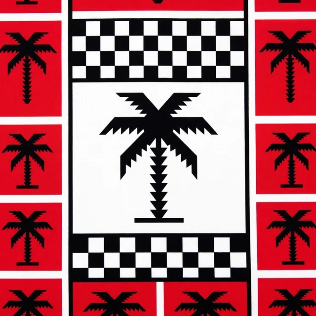 Geometric Palm Tree and Checkered Textile Pattern
