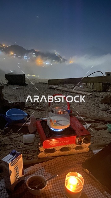 Camping and Tea Making in Faifa Mountains at Night