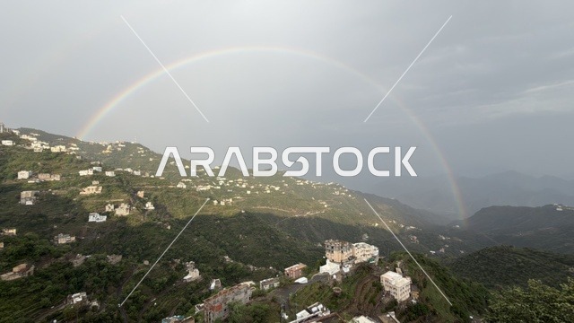 Rainbow Over Faifa Mountains Saudi Arabia Landscape