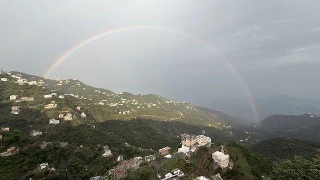 Rainbow Over Faifa Mountains Saudi Arabia Landscape