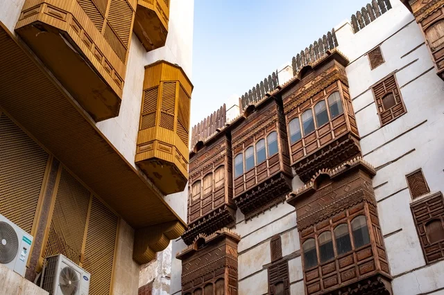 Traditional Hijazi Roshan Balconies in Jeddah Al-Balad