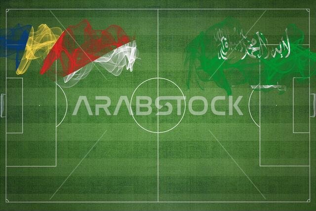 مباراة كرة القدم بين سيشل والسعودية، الألوان الوطنية، الأعلام الوطنية، ملعب كرة القدم، مباراة كرة القدم، مفهوم المنافسة، مساحة فارغة