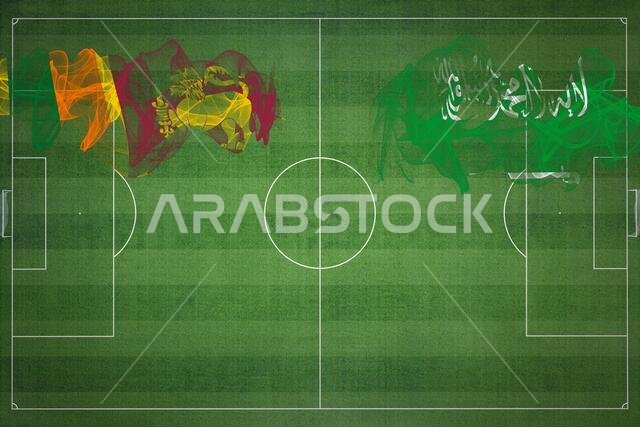 Sri Lanka vs Saudi Arabia Soccer Match, national colors, national flags, soccer field, football game, Competition concept, Copy space