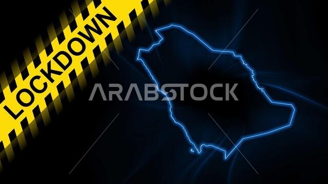 Lockdown Saudi Arabia, outline map Coronavirus, Outbreak quarantine, on dark Background