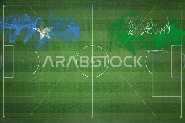 مباراة كرة القدم بين الصومال والسعودية، الألوان الوطنية، الأعلام الوطنية، ملعب كرة القدم، مباراة كرة القدم، مفهوم المنافسة، مساحة فارغة