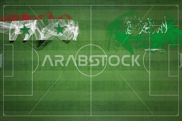 مباراة كرة قدم بين سوريا والسعودية، ألوان العلم الوطني، أعلام الدول، ملعب كرة قدم، مباراة كرة قدم، مفهوم المنافسة، مساحة فارغة مباراة كرة قدم بين سوريا والسعودية، ألوان العلم الوطني، أعلام الدول، ملعب كرة قدم، مباراة كرة قدم، مفهوم المنافسة، مساحة فارغة