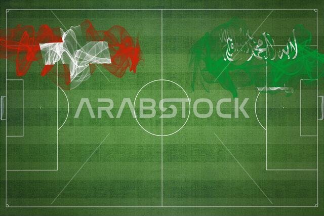 Switzerland vs Saudi Arabia Soccer Match, national colors, national flags, soccer field, football game, Competition concept, Copy space
