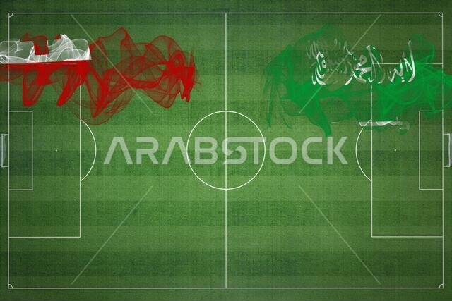 مباراة كرة قدم بين تونغا والسعودية، ألوان العلم الوطني، أعلام الدول، ملعب كرة قدم، مباراة كرة قدم، مفهوم المنافسة، مساحة فارغة