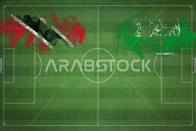 Trinidad and Tobago vs Saudi Arabia Soccer Match, national colors, national flags, soccer field, football game, Competition concept, Copy space
