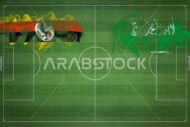 مباراة كرة قدم بين أوغندا والسعودية، ألوان العلم الوطني، أعلام الدول، ملعب كرة قدم، مباراة كرة قدم، مفهوم المنافسة، مساحة فارغة