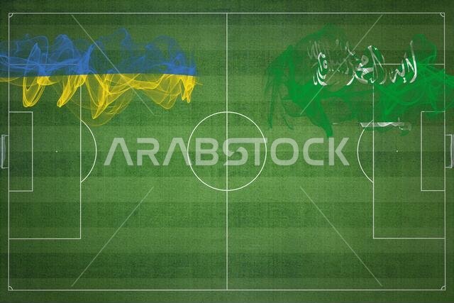 Ukraine vs Saudi Arabia Soccer Match, national colors, national flags, soccer field, football game, Competition concept, Copy space Ukraine vs Saudi Arabia Soccer Match, national colors, national flags, soccer field, football game, Competition concept, Copy space