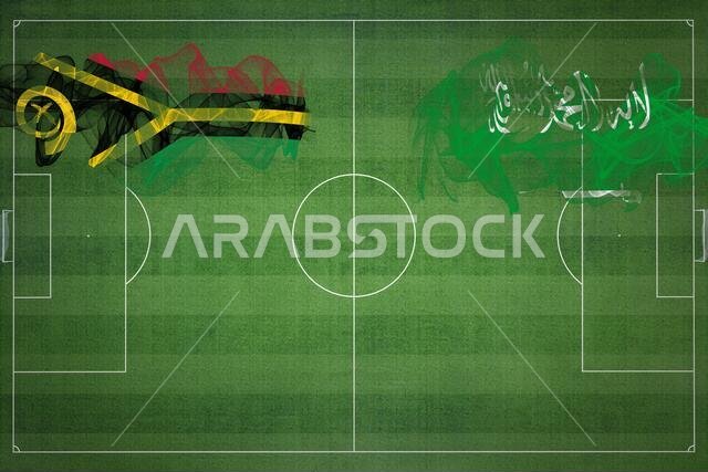 مباراة كرة قدم بين فانواتو والسعودية، ألوان العلم الوطني، أعلام العلم الوطني، ملعب كرة قدم، مباراة كرة قدم، مفهوم المنافسة، مساحة فارغة