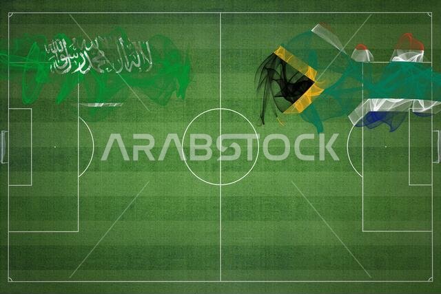 Saudi Arabia vs South Africa Soccer Match, national colors, national flags, soccer field, football game, Competition concept, Copy space