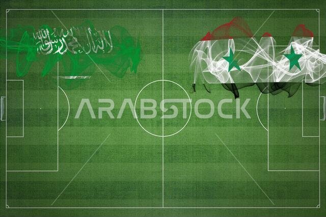 مباراة كرة القدم بين السعودية وسوريا، ألوان العلم الوطني، أعلام الدول، ملعب كرة قدم، مباراة كرة قدم، مفهوم المنافسة، مساحة فارغة