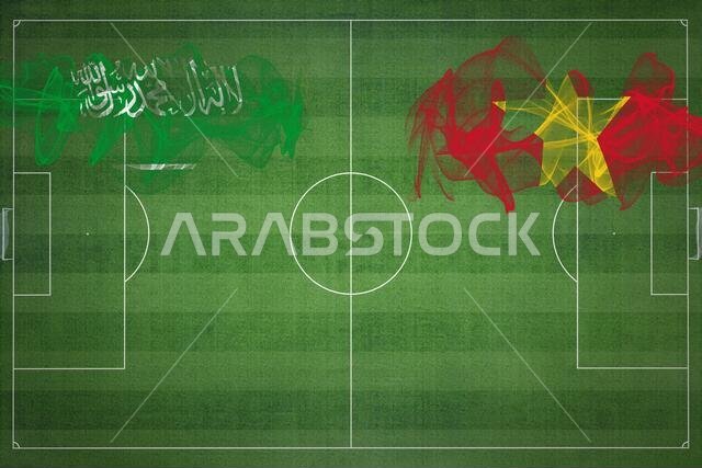 مباراة كرة القدم بين السعودية وفيتنام، ألوان العلم الوطني، أعلام الدول، ملعب كرة قدم، مباراة كرة قدم، مفهوم المنافسة، مساحة فارغة