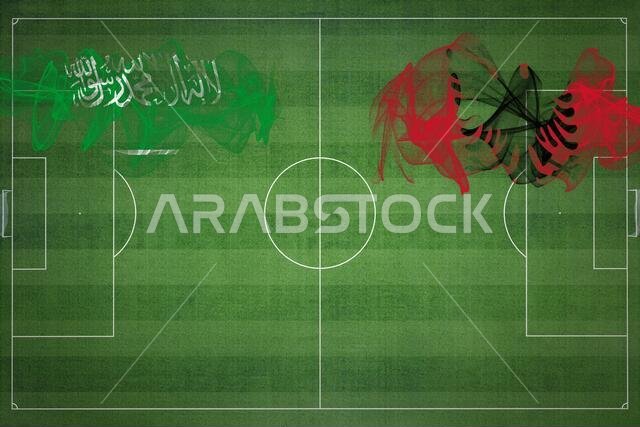 مباراة كرة القدم بين السعودية وألبانيا، ألوان العلم الوطني، أعلام الدول، ملعب كرة قدم، مباراة كرة قدم، مفهوم المنافسة، مساحة فارغة مباراة كرة القدم بين السعودية وألبانيا، ألوان العلم الوطني، أعلام الدول، ملعب كرة قدم، مباراة كرة قدم، مفهوم المنافسة، مساحة فارغة