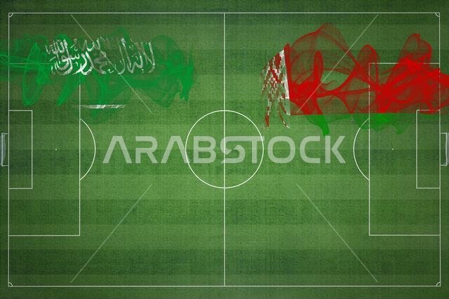 Saudi Arabia vs Belarus Soccer Match, national colors, national flags, soccer field, football game, Competition concept, Copy space