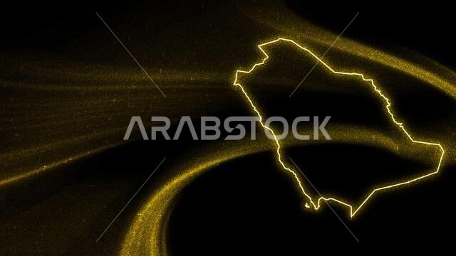 Map of Saudi Arabia, Gold glitter map on dark background