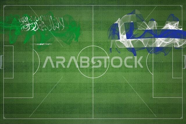 Saudi Arabia vs Greece Soccer Match, national colors, national flags, soccer field, football game, Competition concept, Copy space