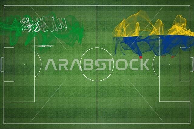 مباراة كرة القدم بين السعودية وكولومبيا، ألوان العلم الوطني، أعلام الدول، ملعب كرة قدم، مباراة كرة قدم، مفهوم المنافسة، مساحة فارغة