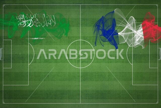 مباراة كرة القدم بين السعودية وفرنسا، ألوان العلم الوطني، أعلام الدول، ملعب كرة قدم، مباراة كرة قدم، مفهوم المنافسة، مساحة فارغة