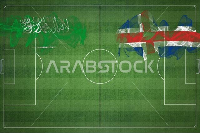 مباراة كرة القدم بين السعودية وأيسلندا، ألوان العلم الوطني، أعلام الدول، ملعب كرة قدم، مباراة كرة قدم، مفهوم المنافسة، مساحة فارغة مباراة كرة القدم بين السعودية وأيسلندا، ألوان العلم الوطني، أعلام الدول، ملعب كرة قدم، مباراة كرة قدم، مفهوم المنافسة، مساحة فارغة