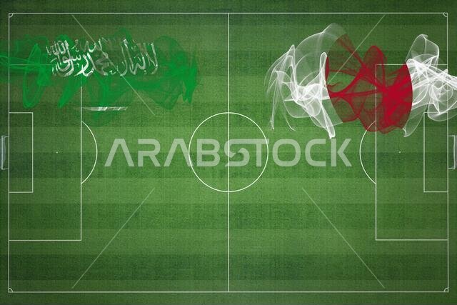 مباراة كرة قدم بين السعودية واليابان، ألوان العلم الوطني، أعلام الدول، ملعب كرة قدم، مباراة كرة قدم، مفهوم المنافسة، مساحة فارغة مباراة كرة قدم بين السعودية واليابان، ألوان العلم الوطني، أعلام الدول، ملعب كرة قدم، مباراة كرة قدم، مفهوم المنافسة، مساحة فارغة