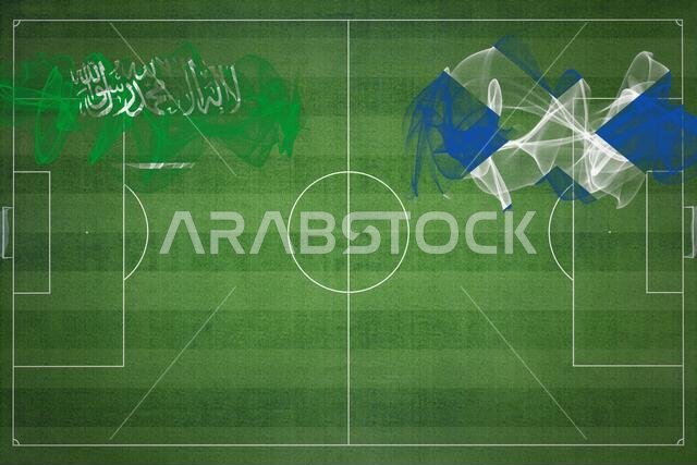 مباراة كرة القدم بين السعودية واسكتلندا، ألوان العلم الوطني، أعلام الدول، ملعب كرة قدم، مباراة كرة قدم، مفهوم المنافسة، مساحة فارغة