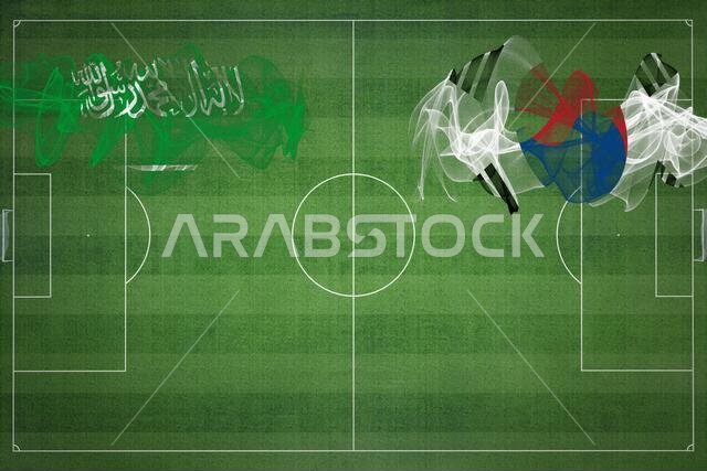 Saudi Arabia vs South Korea Soccer Match, national colors, national flags, soccer field, football game, Competition concept, Copy space