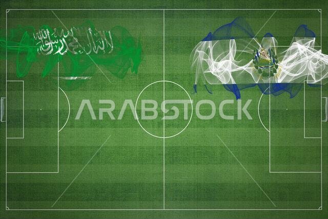 Saudi Arabia vs El Salvador Soccer Match, national colors, national flags, soccer field, football game, Competition concept, Copy space
