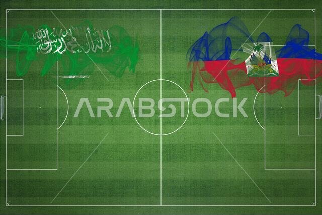 مباراة كرة القدم بين السعودية وهايتي، ألوان العلم الوطني، أعلام الدول، ملعب كرة قدم، مباراة كرة قدم، مفهوم المنافسة، مساحة فارغة