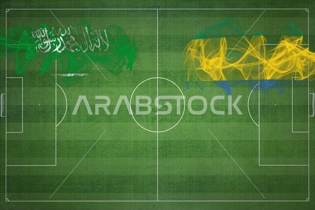 مباراة كرة القدم بين السعودية والغابون، ألوان العلم الوطني، أعلام الدول، ملعب كرة قدم، مباراة كرة قدم، مفهوم المنافسة، مساحة فارغة