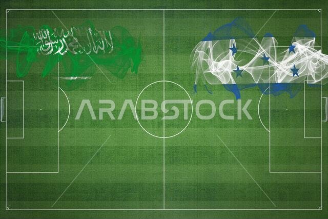 Saudi Arabia vs Honduras Soccer Match, national colors, national flags, soccer field, football game, Competition concept, Copy space