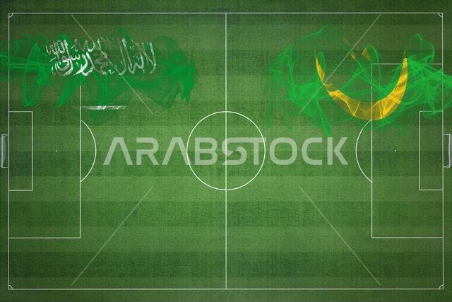 مباراة كرة القدم بين السعودية وموريتانيا، ألوان العلم الوطني، أعلام الدول، ملعب كرة قدم، مباراة كرة قدم، مفهوم المنافسة، مساحة فارغة