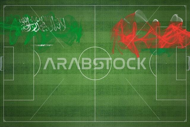 مباراة كرة القدم بين السعودية وعُمان، ألوان العلم الوطني، أعلام الدول، ملعب كرة قدم، مباراة كرة قدم، مفهوم المنافسة، مساحة فارغة مباراة كرة القدم بين السعودية وعُمان، ألوان العلم الوطني، أعلام الدول، ملعب كرة قدم، مباراة كرة قدم، مفهوم المنافسة، مساحة فارغة