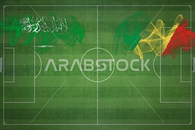 Saudi Arabia vs Congo Soccer Match, national colors, national flags, soccer field, football game, Competition concept, Copy space