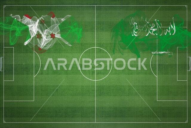 مباراة كرة القدم بين بوروندي والسعودية، الألوان الوطنية، الأعلام الوطنية، ملعب كرة القدم، مباراة كرة القدم، مفهوم المنافسة، مساحة فارغة