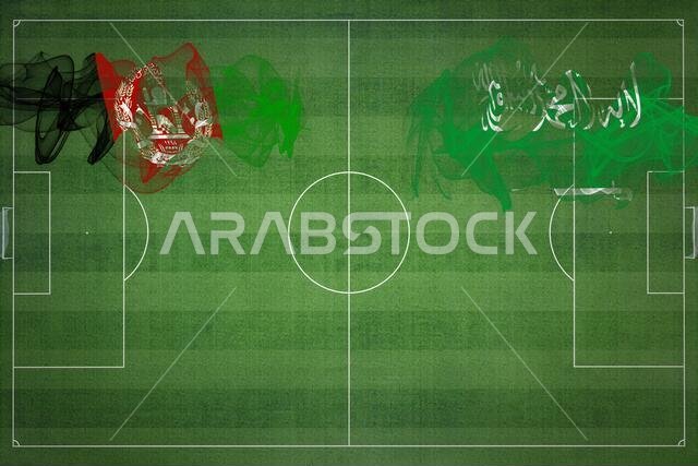 Afghanistan vs Saudi Arabia Soccer Match, national colors, national flags, soccer field, football game, Competition concept, Copy space