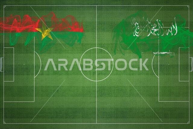 مباراة كرة القدم بين بوركينا فاسو والسعودية، الألوان الوطنية، الأعلام الوطنية، ملعب كرة القدم، مباراة كرة القدم، مفهوم المنافسة، مساحة فارغة