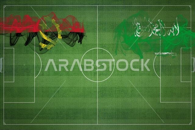 مباراة كرة القدم بين أنغولا والسعودية، الألوان الوطنية، الأعلام الوطنية، ملعب كرة القدم، مباراة كرة القدم، مفهوم المنافسة، مساحة فارغة